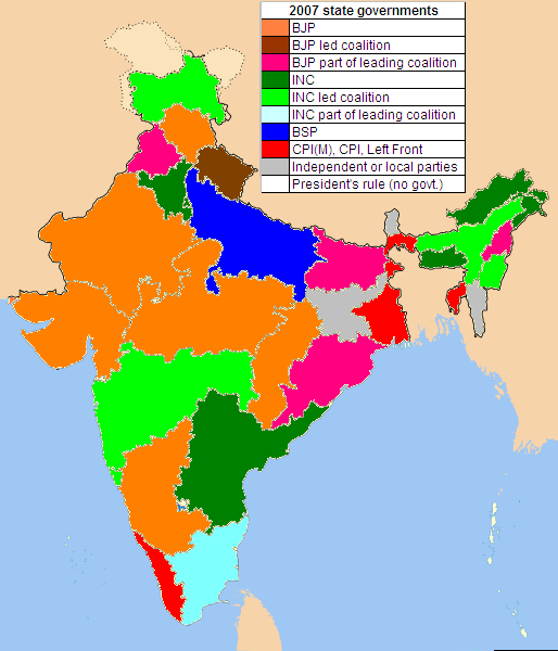 Indian states by political parties