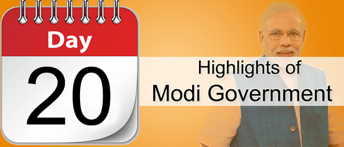 Highlights for Day 20 of Narendra Modi government Development Work