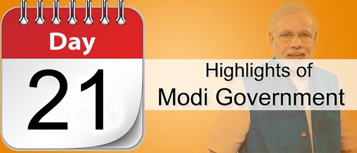 Highlights for Day 21 of Narendra Modi government Development Work