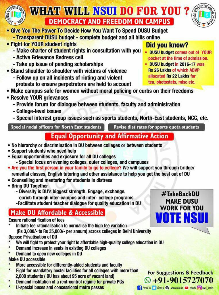 DUSU Delhi University Student Union Election Results 2017 Voting Live