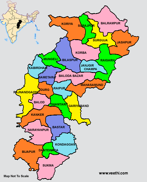 chhattisgarh state map with districts